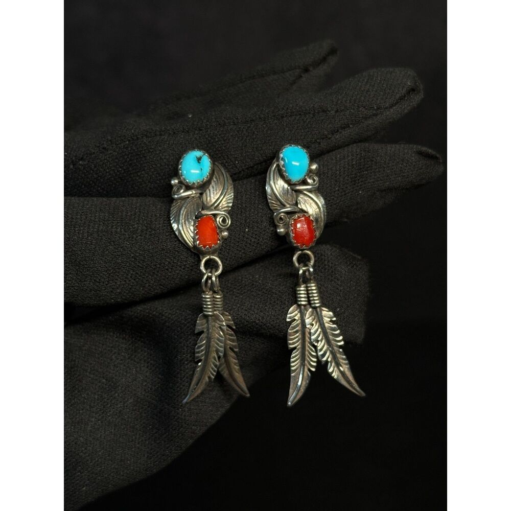 Native American Feather Sterling Silver Earrings 1.83"